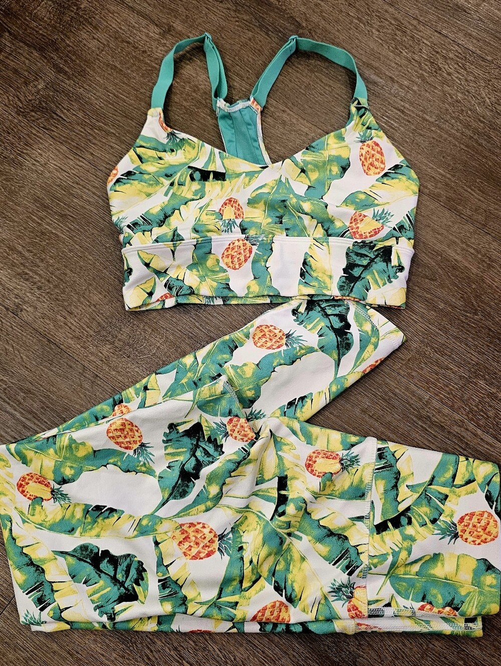 Wildfox Sweat Palms And Pinas Tropical Print Sports Bra and Leggings Set Small
